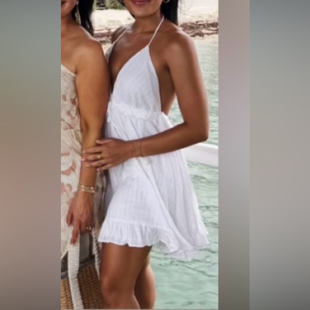 White Halter Tassel Mini Dress